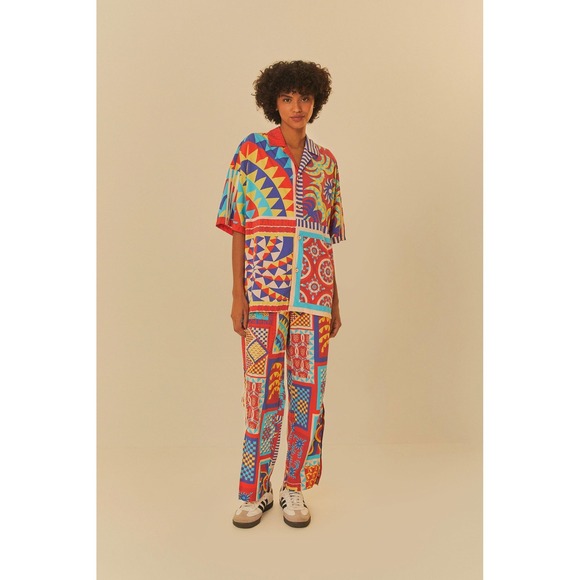 adidas Other - Adidas Multicolor Patchwork Print Button Up Shirt & Wide Leg Pants Set XL
